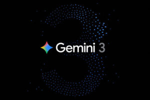 Logo de Gemini 3 sobre fondo negro con puntos azules formando el número 3