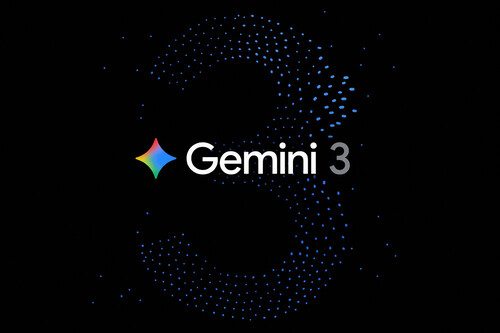 Logo de Gemini 3 sobre fondo negro con puntos azules formando el número 3